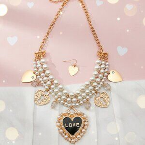 🆕 Hearts Charm Beads Gold Choker Necklace